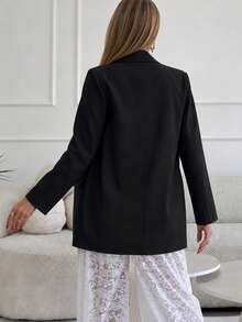 Women's Solid Color Notch Lapel Casual Commute Travel Blazer - Black - View 2