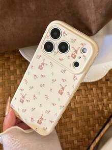 Beige Pastoral Rabbit Floral Phone Case, Anti-Drop Anti-Scratch, Ins Soft Style Protective Cover, Compatible With Apple 17 Pro Max/17 Pro/17/16 Pro Max/16 Pro/16/15 Pro Max/15 Pro/15/14 Pro Max/14 Pro/14/13 Pro Max/13 Pro/13/12 Pro Max/12 Pro/12/11 Pro Max/11 Pro/11, Birthday Gift, Back To School Gift, Daily Essential, Christmas Gift Accessory - Beige - View 3