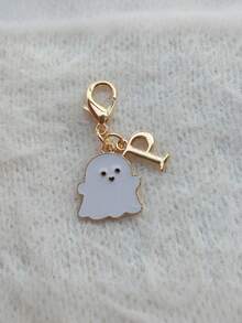 1Pc Mini Zinc Alloy Ghost Keychain, Cute Halloween Enamel Charm, White Ghost & Letter Pendant, Spooky Style, Bag Charm, Gift, Holiday Decor - Multicolor - View 20