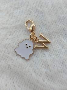 1Pc Mini Zinc Alloy Ghost Keychain, Cute Halloween Enamel Charm, White Ghost & Letter Pendant, Spooky Style, Bag Charm, Gift, Holiday Decor - Multicolor - View 23