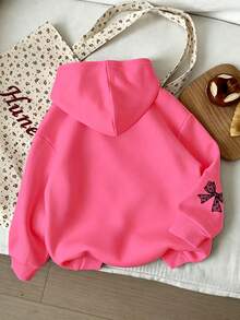 Fashion Street Academy Style Girls Bow & Number Print Hoodie Sweatshirt With Printed Loose Long Pants, 2-Piece Set For Autumn/Winter - Hot Pink - View 6