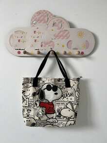 1pc Snoopy Print Yellow Canvas Tote Bag, Large Capacity, Suitable For Travel, Shopping And Daily Life, Ideal Gift For Birthday, Valentine's Day, Back To School And Graduation - C - View 7