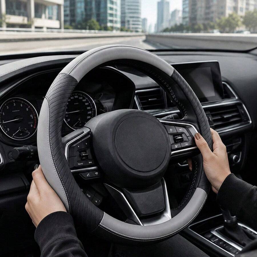 New Embossed Car Steering Wheel Cover With Colorful Patchwork Design, Inner Ring 15inch Steering Wheel Cover, Fits Original Car Model, Suitable For Multiple Car Models!! - Multicolor - View 1