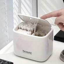 1pc Divided Storage Box With Lid, Cotton Pad Organizer, Suitable For Cotton Swabs, Makeup Remover Pads, Bathroom, Vanity, Wall-Mounted, Divided Box With Lid, Cosmetic Display Box - A - View 4