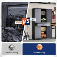 Tall Metal Garage Storage Cabinet With Lockable, 1 Drawer & Adjustable Shelves, 71 Inch Heavy‑Duty Storage Cabinet Garage Warehouse, Black - GrayBlack - View 8