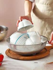 Saringan Stainless Steel, Keranjang Pencuci Sayuran, Pencuci Beras, Ayakan Dapur Bulat, Keranjang Buah dan Sayuran - S - View 2