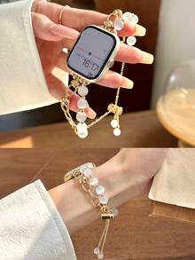 1件裝女款貓眼石手鍊式精緻美觀錶帶，適用於 Redmi Watch 3 Active/ Watch 4/ Watch 5Active/5Lite Watch 6Active/6lite/6 - 白貓眼-金鍊 - 查看 8