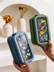 1pc Cartoon Japanese Style Double Layer Compartment Bento Box, Microwave Leak-Proof Sealed Lunch Box With Fork And Spoon, Portable Food Storage Container Suitable For Students, Office Workers And Picnics - Multicolor - View 6