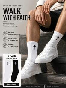 1/5/8/10 Pairs Gothic Cross Pattern Mid-Calf Socks Unisex Breathable Sweat-Absorbent Streetwear Comfortable Crew Socks For Workout Casual - Multicolor - View 2
