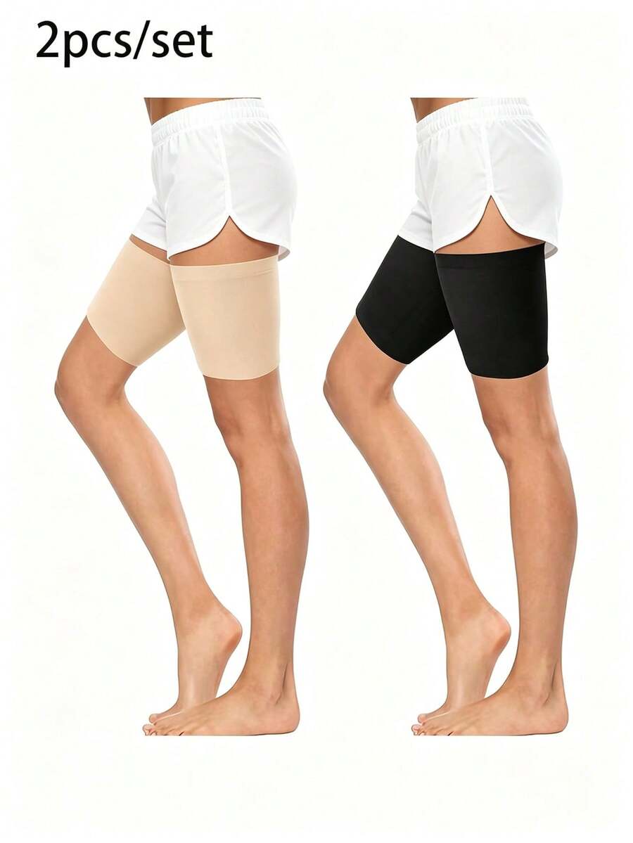 2pcs/Set - Thigh Compression Sleeves & Straps | Suitable For Running & Sports | Thigh Sleeves | Unisex Elastic Thigh Compression Support Band With Non-Slip Grip - Multicolor - View 1