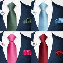AlanKing Solid Color Men's Tie, Pocket Square, Cufflinks 3-Piece Set, Essential Accessories For Business Attire And Formal Occasions - Multicolor - View 1