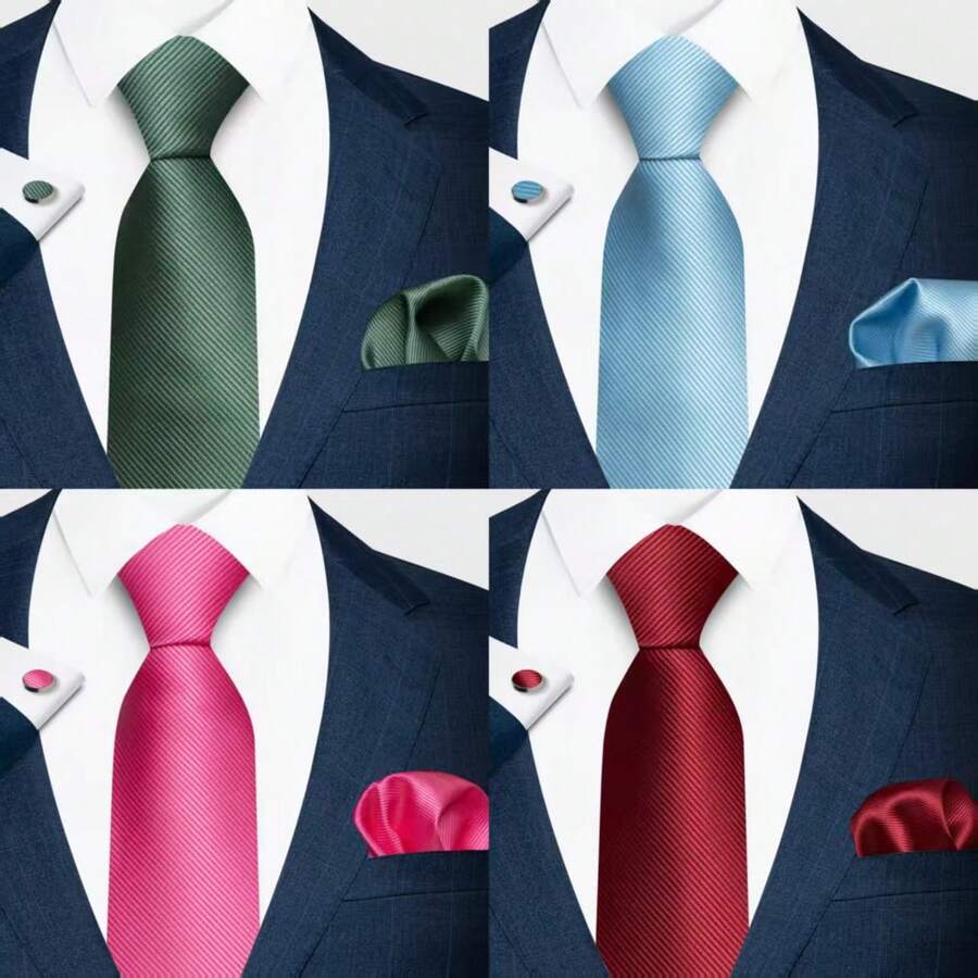 AlanKing Solid Color Men's Tie, Pocket Square, Cufflinks 3-Piece Set, Essential Accessories For Business Attire And Formal Occasions - Multicolor - View 1