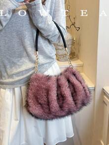 low tea 1pc Fashion Cloud Pleated Plush Fabric Shoulder Bag, Suitable For Commuting, Shopping, Etc. - Pink - View 11