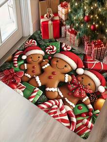 1pc Christmas Gingerbread Man Pattern Door Mat, Faux Cashmere Material, Machine Washable Bathroom Rug, Suitable For Indoor/Outdoor Entryway, Kitchen, Bedroom, Hallway, Balcony And Other Areas, Home Decor Carpet, Christmas Decoration, New Year Decoration - A - View 4