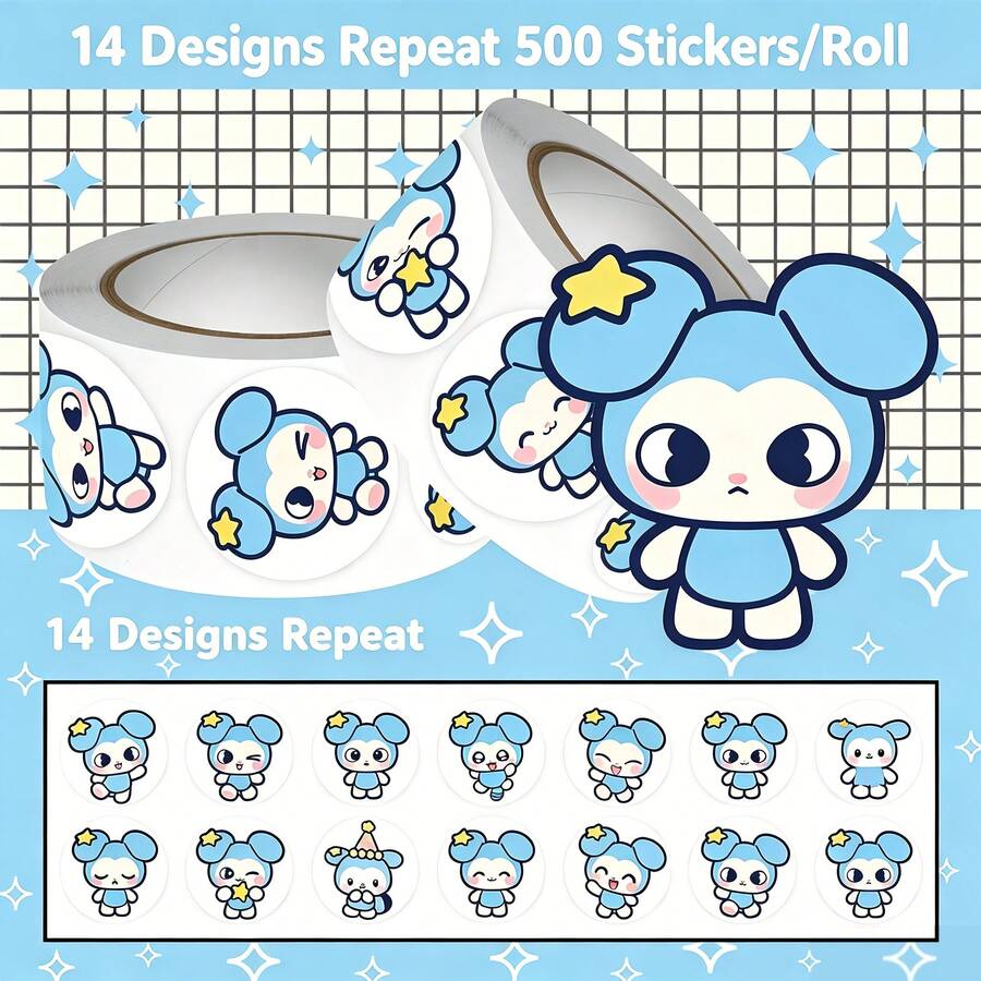 500 Pcs/Roll S-K Idol Boy Band Fan Image Theme Sticker Set TASY Theme Stickers 14 Different Patterns Decorate Phone Suitcase Tablet Cheerleading Supplies Decoration S-K Fan Collection Gift - Multicolor - View 1