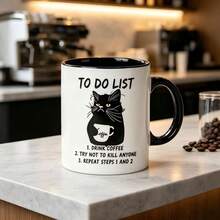1pc 11oz Funny Black Cat To Do List Ceramic Coffee Mug, Humorous Sarcastic Quote Two‑Tone Cup, Dishwasher Reusable Drinkware, Office Daily Tea Cup, Novelty Gag Gift For Cat Lovers Coworkers Friends - Multicolor - View 8
