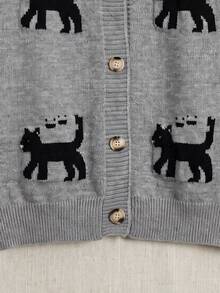 JIANHU Cute Cat Pattern Knitted Cardigan, Autumn/Winter Essential | Soft & Comfortable, Button Detail Design | Perfect Holiday Gift - Grey - View 10