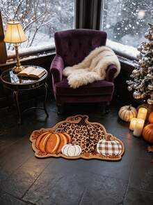 1 pieza Alfombra con estampado de leopardo de dibujos animados y cuadros con forma de calabaza, estilo vintage de Halloween, Halloween, felpudo para exteriores, alfombra de cocina, decoración del hogar, alfombra de área, alfombra de jardín, alfombra lavable - Multicolor - Ver 11