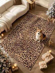 Timeless Neutral Rectangular Velvet Floor Rug, Natural Beige Base Covered With Authentic Brown & Black Leopard Spots. Dust & Moisture Absorbent, Non-Slip Washable Velvet Area Rug, Wild Animal Print Decor Mat For Living Room, Bedroom, Office - Multicolor - View 2