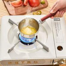 Wooden Handle Stainless Steel Mini Oil Pot, Kitchen Oil Splashing Tool, Compatible With Induction Cooktop, Mini Pot For Butter, Sauce And Hot Oil - View 3