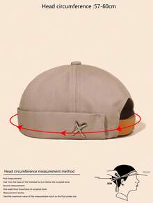 1pc Men's Iron Label Personalized Outdoor Casual Fashion Adjustable Size Flat Cap Brimless Hat Suitable For Daily Wear Versatile Simple Retro Street Style Gift - Khaki - View 4