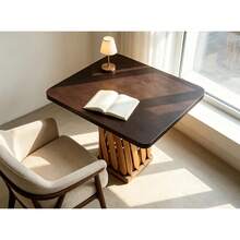 Mesa Equipal Cuadrada de Piel Color Café Oscuro con Base de Madera Entrelazada | Mesa Artesanal Mexicana de Diseño Tradicional | para Hogar, Comedor, Bar, Restaurante, Terraza y Playa - Negro - Ver 4