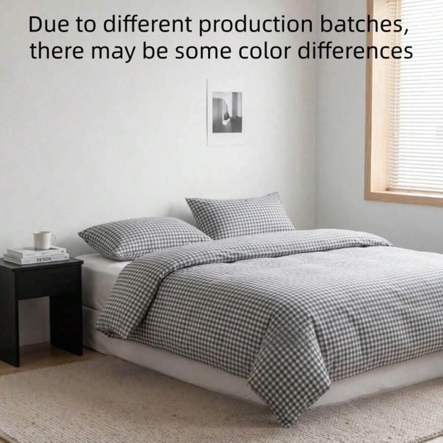 3 PiecesStriped Black Plaid Polyester Duvet Cover Set, Machine Washable, Comfortable For All Seasons, Suitable For Bedroom And Guest Room (Set Includes 1 Duvet Cover And 2 Pillow Shams, Duvet Insert And Pillow Inserts Not Included) - Black Square - View 1