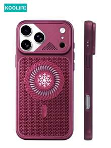 KOOLIFE 1pc Mixed Hard PC Backplate Soft TPU Frame Phone Case, Skin-Friendly Touch Coating, Unique Large Lens Viewport, Snowflake Vortex Hollow Heat Dissipation, Supports Magnetic Wireless Charging, Full Coverage Shockproof Protective Case, Compatible With IPhone 18 Pro Max, 17, 17 Pro Max, 16 Pro, 15 Pro Max, 13 Pro, 15, 14, 14 Pro, 13 - Cherry Red - View 8