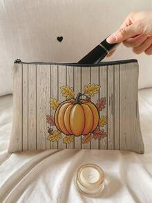 1pc Kids Stripes & Pumpkins Print Large‑Capacity Zipper Closure Portable Makeup Pouch,Lightweight Toiletry Organizer For Travel Daily Storage Or Gift - Multicolor - View 9