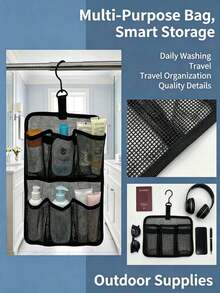 Portable Large Capacity Mesh Storage Bag With Compartments And Hooks, Toiletry Bag (Suitable For Shower, Travel, Camping, Gym And Daily Use) - Multicolor - View 6