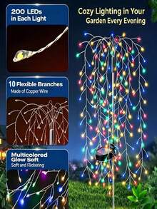 4pcs Solar Powered Ground Stake Firework Lights (200/160/100 LED), Christmas Garden Landscape Lights, Solar Fireworks Lights, 8 Lighting Modes, Suitable For Christmas, Garden, Home, Wedding, Lawn And Party Decoration - Solar Firecracker Lights - View 7