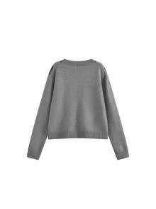 Vintage Plaid Round Neck Knitted Cardigan Women Autumn Korean Style Slimming Versatile Sweater Jacket - Grey - View 6
