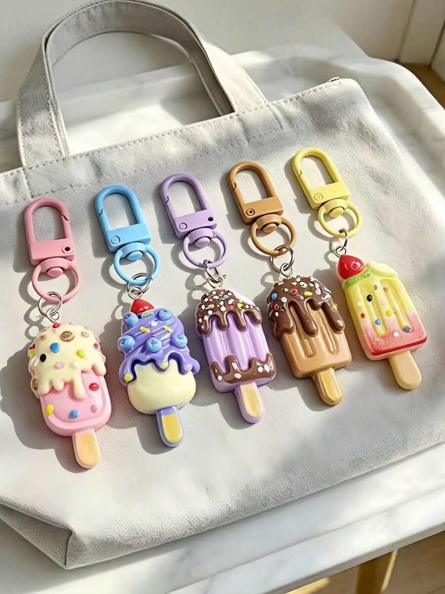 Mixed Color Cute 3D Realistic Ice Cream Popsicle Bag Charm Keychain, Women's Bag And Car Accessory