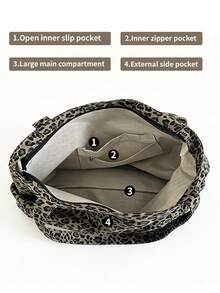 Myco Large Capacity Leopard Print Tote Bag, Suitable For Middle/High School Students, College Students, And Adults For School, Work, Travel And Leisure, - Multicolor - View 9