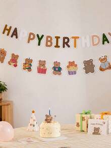Happy Birthday Banner - Party Backdrop Wall Decor For Home Decoration, Hanging Party Props - Bear - View 3