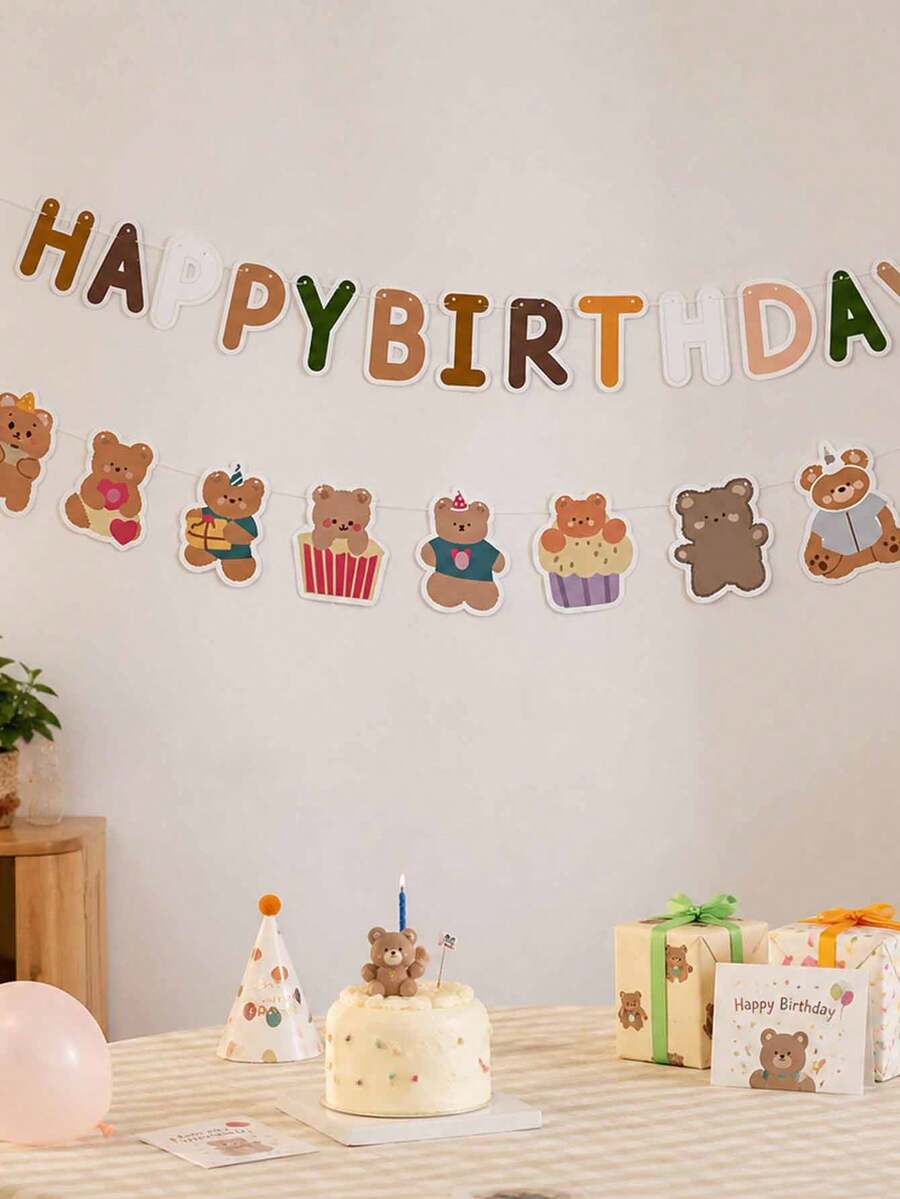 Happy Birthday Banner - Party Backdrop Wall Decor For Home Decoration, Hanging Party Props - Bear - View 1