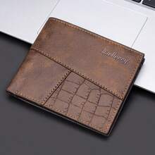 European & American Vintage Patchwork Crocodile Embossed PU Leather Men's Horizontal Short Wallet Card Holder - Multicolor - View 4