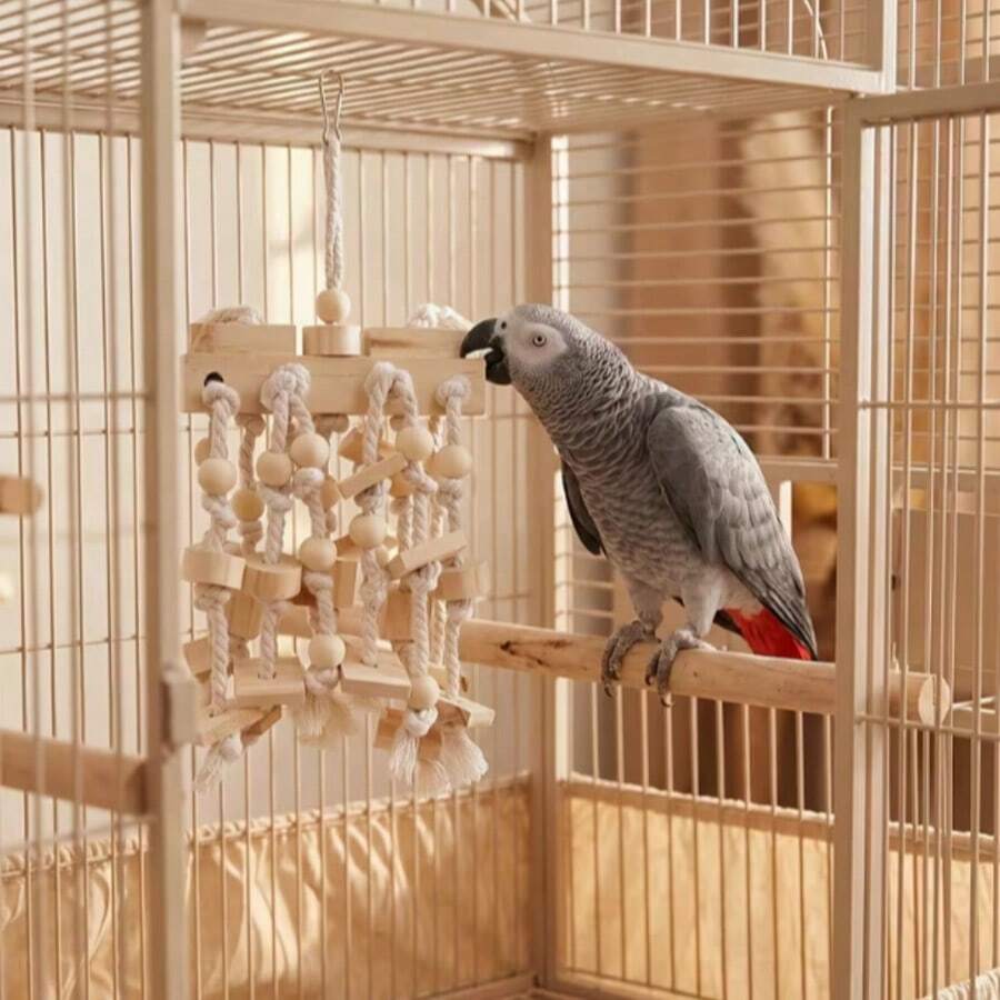 Mainan Balok Bangunan Tali untuk Burung Beo Besar, Desain Multi-Tali untuk Memperkaya Kandang dan Mengasah Paruh, Cocok untuk Burung Beo dan Burung Besar, Sedang, dan Kecil, Mainan Burung Beo, Aksesori Kandang Burung - View 1