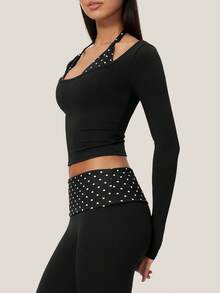 Autumn Fashion New Women's Long Sleeve Jacket, Yoga Fitness Sports Polka Dot Tank Top - Black - View 4
