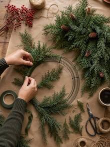 8pcs Artificial Norfolk Pine Stems With Pine Cones, Realistic Green Christmas Cedar Branches For Vase, DIY Wreath, Christmas Holiday Tabletop Decor, Home Room Decoration, Winter Decor, Dining Table, Party, Fireplace - Multicolor - View 8