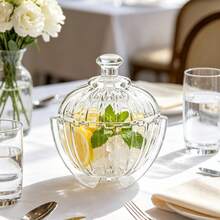 1pc 8.5cm*11cm Vertical Striped Glass Candy Jar With Lid Decorative Storage Container - View 4
