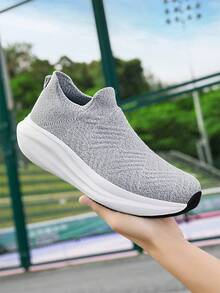 Men's Lightweight Breathable Running Shoes, Anti-Slip Sports Sneakers - Light Grey - View 12
