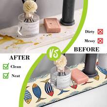 1pc Sink Faucet Absorbent Mat, Fish Pattern Drainage Pad, Suitable For Kitchen, Bathroom Sink, Countertop, Drainage Mat, Diatomaceous Earth Material, Trimmable, Quick Drying Mat - Multicolor - View 8