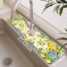 1pc Sink Faucet Absorbent Mat, Lemon Pattern Drainage Pad, Suitable For Kitchen, Bathroom Sink, Countertop, Drainage Mat, Diatomaceous Earth Material, Cuttable, Quick Dry Mat - Multicolor - View 13
