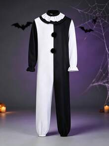 Halloween Adult Black And White Clown Jumpsuit, Scary Clown Cosplay Costume, Unisex Party Performance Outfit - Black and White - View 1