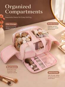 Extra Large Capacity Travel Toiletry Bag 4 Compartments Makeup Organizer With Handle Space-Saving Multi-Function Portable Travel Storage Bag Women's Travel Accessory Gift - 4-opening Makeup Organizer Bag - View 8