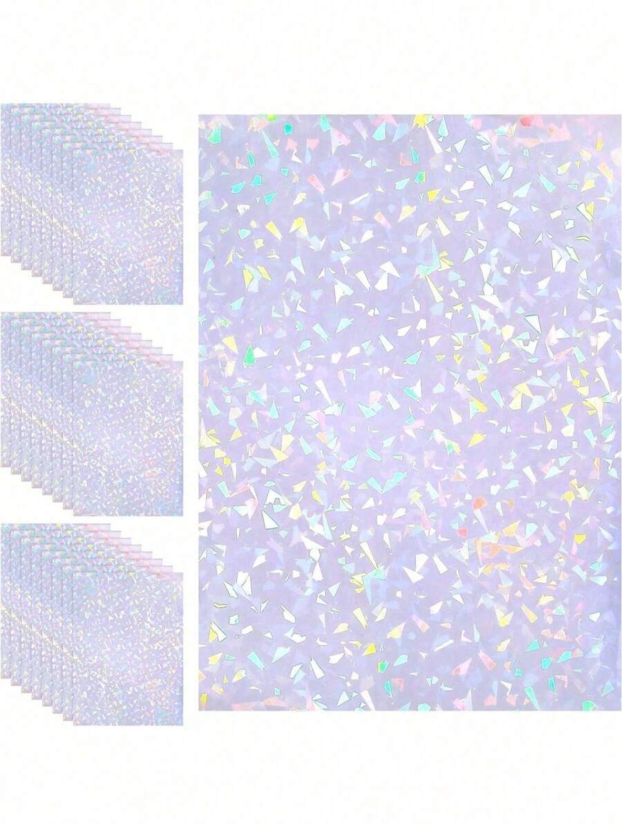 10/20/50 Sheets A4 Size 8.3x11.7 Inch Holographic Sticker Paper - Cold Laminated PVC Self-Adhesive Film, Cracked Glass Effect, Suitable For Crafts, Scrapbooking, Gift Wrapping And Party Decoration, Scrapbooking Supplies | Decorative Overlay | Rainbow Color - Crushed Glass - View 1