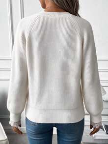 SEREN Women's New Lace Patchwork Design Sweater, Elegant Long Sleeve Top For Autumn/Winter, Suitable For Daily Wear, Outings, And Gatherings - White - View 5