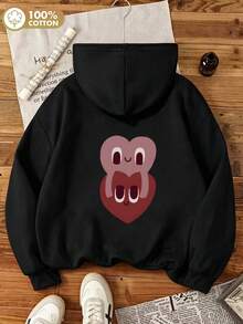 Oversized Women's Sweatshirt For Autumn And Winter, Long-Sleeve Hoodie With Pockets, Casual Top, Y2k Style, Daily Letter Slogan Graphic, Black Unisex - Black - View 3