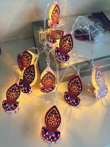 1pc Candlelight String Lights, LED Diwali String Lights, Diwali Style Hollow Metal Oil Lamp, Perfect For Diwali Celebration, Wedding Decoration, Party Decoration, Home Decor, Room Decor, Porch Decor And Indoor/Outdoor Decoration - Candle String Lights - View 5